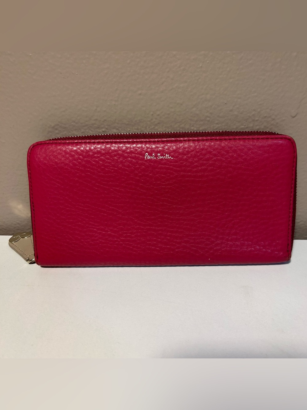 Paul Smith Fuchsia Pebbled Leather Zip Around Wallet